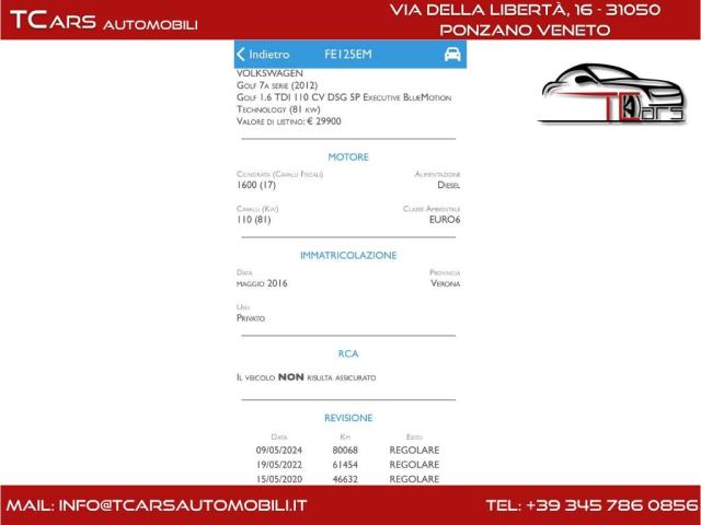 Volkswagen Golf 1.6 HIGHLINE DSG - KM CERTIF - GARANZIA 3 ANNI - Immagine 15